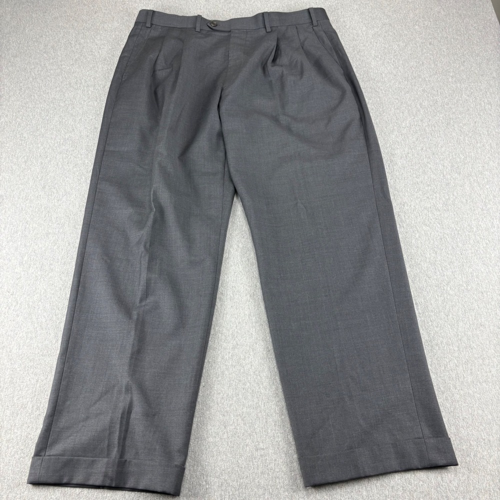 Ralph Ralph Lauren Pants Mens P36 x 30 Y2K Gray 100% Wool Pleated Cuffed Leg